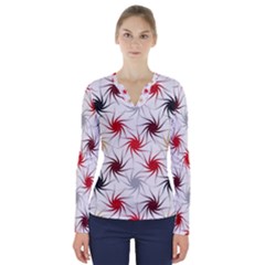 Pearl Pattern Floral Design Art Digital Seamless V-neck Long Sleeve Top by Vaneshart