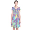 Feathers Pattern Short Sleeve Front Wrap Dress View1