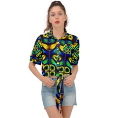 Pattern Geometric Glow Colors Lines Seamless Tie Front Shirt  by Vaneshart