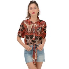 Star Pattern Red Abstract Tie Front Shirt  by Vaneshart