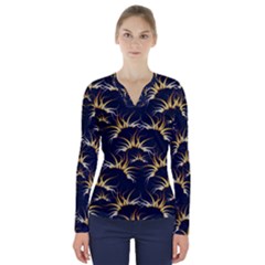 Pearl Pattern Floral Design Art Digital Seamless V-neck Long Sleeve Top by Vaneshart