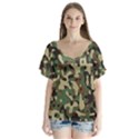 Army Pattern  V-Neck Flutter Sleeve Top View1