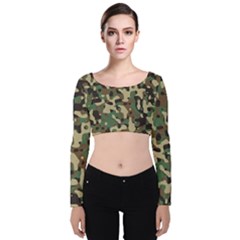 Army Pattern  Velvet Long Sleeve Crop Top by myuique