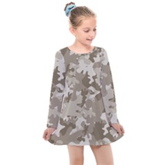 Tan Army Camouflage Kids  Long Sleeve Dress by mccallacoulture