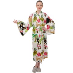 Corgis Hula Pattern Maxi Velour Kimono by Sapixe