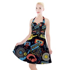 Music Pattern Halter Party Swing Dress  by Sapixe