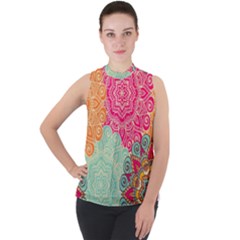 Art Abstract Pattern Mock Neck Chiffon Sleeveless Top by Sapixe