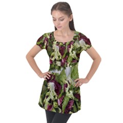 Salad Lettuce Vegetable Puff Sleeve Tunic Top by Sapixe