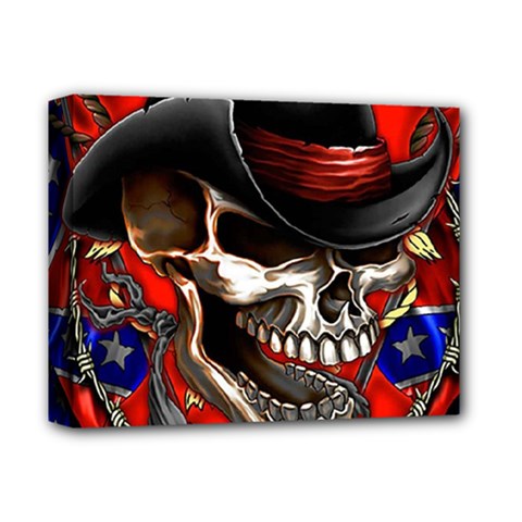 Confederate Flag Usa America United States Csa Civil War Rebel Dixie Military Poster Skull Deluxe Canvas 14  X 11  (stretched) by Sapixe