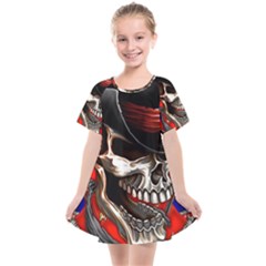 Confederate Flag Usa America United States Csa Civil War Rebel Dixie Military Poster Skull Kids  Smock Dress by Sapixe