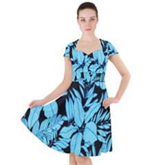 Blue Winter Tropical Floral Watercolor Cap Sleeve Midi Dress by dressshop