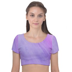 Purple Shade Velvet Short Sleeve Crop Top  by designsbymallika