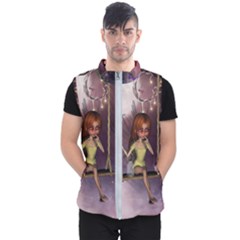 Little Fairy On A Swing With Dragonfly In The Night Men s Puffer Vest by FantasyWorld7