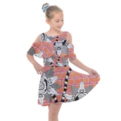 Brick Wall Flower Pot Kids  Shoulder Cutout Chiffon Dress by okhismakingart