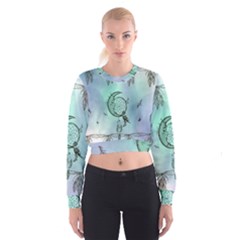 Dreamcatcher With Moon And Feathers Cropped Sweatshirt by FantasyWorld7