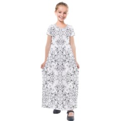 Black And White Decorative Ornate Pattern Kids  Short Sleeve Maxi Dress by dflcprintsclothing