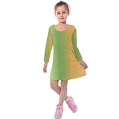 Green Orange Shades Kids  Long Sleeve Velvet Dress by designsbymallika