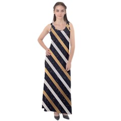 Metallic Stripes Pattern Sleeveless Velour Maxi Dress by designsbymallika