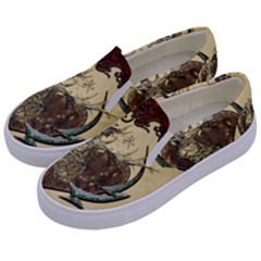 Wonderful Deer With Leaves And Hearts Kids  Canvas Slip Ons by FantasyWorld7