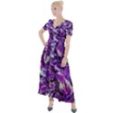 Botanical Violet Print Pattern 2 Button Up Short Sleeve Maxi Dress View1