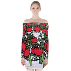 Tomato Garden Vine Plants Red Long Sleeve Off Shoulder Dress by HermanTelo