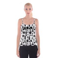 Wine Pattern Black White Spaghetti Strap Top by Vaneshart