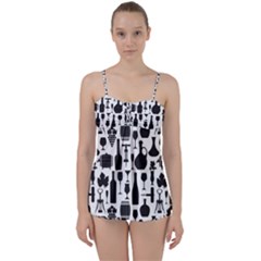 Wine Pattern Black White Babydoll Tankini Set by Vaneshart