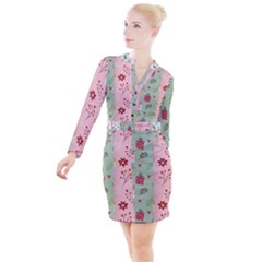 Flat Christmas Pattern Collection Button Long Sleeve Dress by Vaneshart