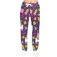 Colorful Funny Christmas Pattern Women Velvet Drawstring Pants by Vaneshart