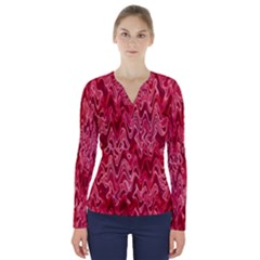 Background Abstract Surface Red V-neck Long Sleeve Top by HermanTelo