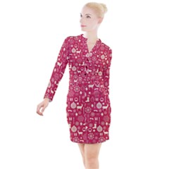 Christmas Pattern Background Button Long Sleeve Dress by Vaneshart