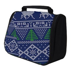 Beautiful Knitted Christmas Pattern Blur Green Full Print Travel Pouch (small) by Vaneshart