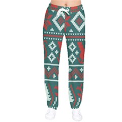 Beautiful Knitted Christmas Pattern Women Velvet Drawstring Pants by Vaneshart