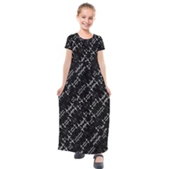 Black And White Ethnic Geometric Pattern Kids  Short Sleeve Maxi Dress by dflcprintsclothing