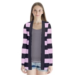 Black And Light Pastel Pink Large Stripes Goth Mime French Style Drape Collar Cardigan by genx