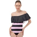 Black and Light Pastel Pink Large Stripes Goth Mime french style Off Shoulder Velour Bodysuit  View1