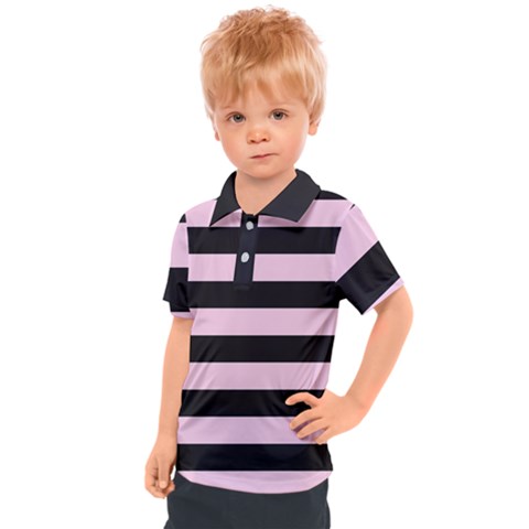 Black And Light Pastel Pink Large Stripes Goth Mime French Style Kids  Polo Tee by genx