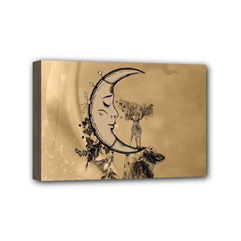 Deer On A Mooon Mini Canvas 6  X 4  (stretched) by FantasyWorld7