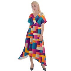 Abstract Geometry Blocks Cross Front Sharkbite Hem Maxi Dress by Bajindul