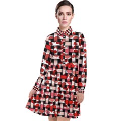 Background Red Summary Long Sleeve Chiffon Shirt Dress by HermanTelo