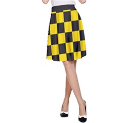 Checkerboard Pattern Black And Yellow Ancap Libertarian A-line Skirt by snek