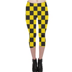 Checkerboard Pattern Black And Yellow Ancap Libertarian Capri Leggings  by snek