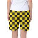 Checkerboard Pattern Black and Yellow Ancap Libertarian Women s Basketball Shorts View2