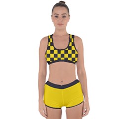 Checkerboard Pattern Black And Yellow Ancap Libertarian Racerback Boyleg Bikini Set by snek