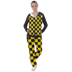 Checkerboard Pattern Black And Yellow Ancap Libertarian Women s Tracksuit by snek