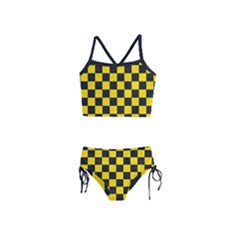 Checkerboard Pattern Black And Yellow Ancap Libertarian Girls  Tankini Swimsuit by snek