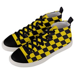 Checkerboard Pattern Black And Yellow Ancap Libertarian Men s Mid-top Canvas Sneakers by snek