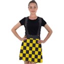 Checkerboard Pattern Black and Yellow Ancap Libertarian Velvet Suspender Skater Skirt View1