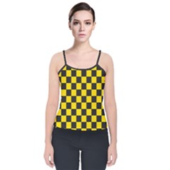 Checkerboard Pattern Black And Yellow Ancap Libertarian Velvet Spaghetti Strap Top by snek