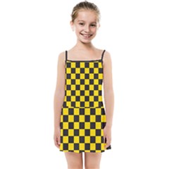 Checkerboard Pattern Black And Yellow Ancap Libertarian Kids  Summer Sun Dress by snek